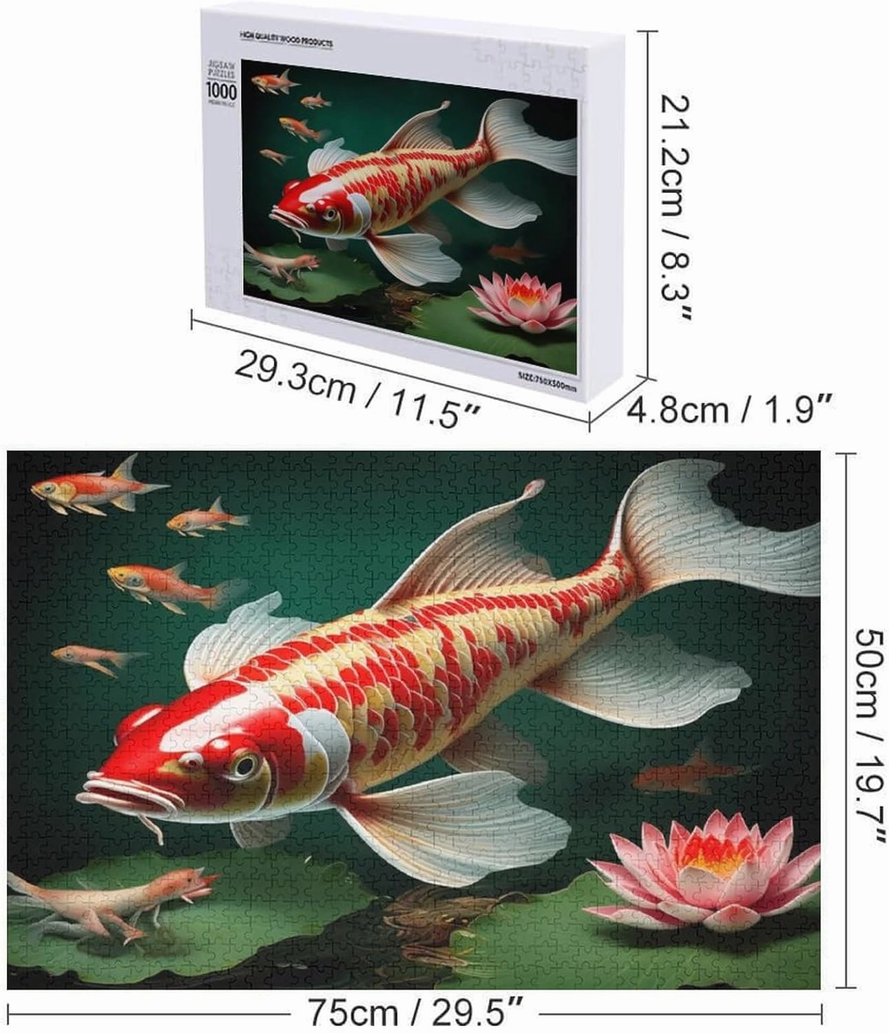 Wooden Puzzle - Lotus Koi Fish Wooden Puzzles for Adults 1000 Pieces，Challenge Puzzles，Educational Games，Family Puzzles，Unique Gifts for Wall Art ，Funny Puzzles