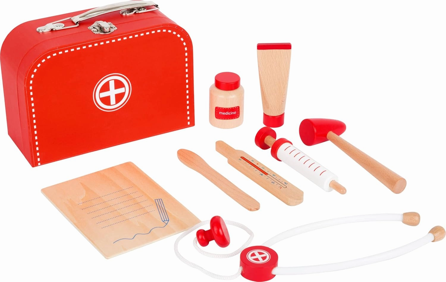 Wooden Toys Doctor's Kit Play Set incl. Syringe, Stethoscope, Thermometer and Much More Designed for Children Ages 3  Years