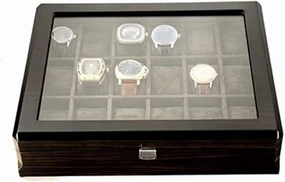 Wooden Watch Box with Transparent Glass Top Cover 18-Piece Watch Storage Box Lockable Jewelry Case,B,37.5X8.5X30.5cm