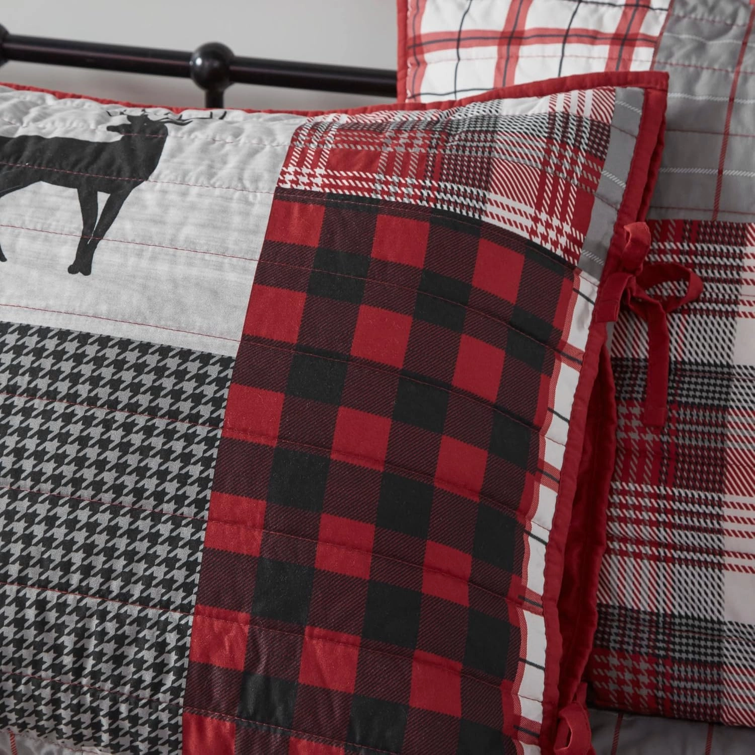Woolrich Daybed Cover Set - Cabin Lifestyle, Patchwork with Moose Design All Season, Lightweight and Breathable Cozy Bedding Layer with Bedskirt, Matching Shams, 39" W x 75" L, Woodshed Red 5 Piece