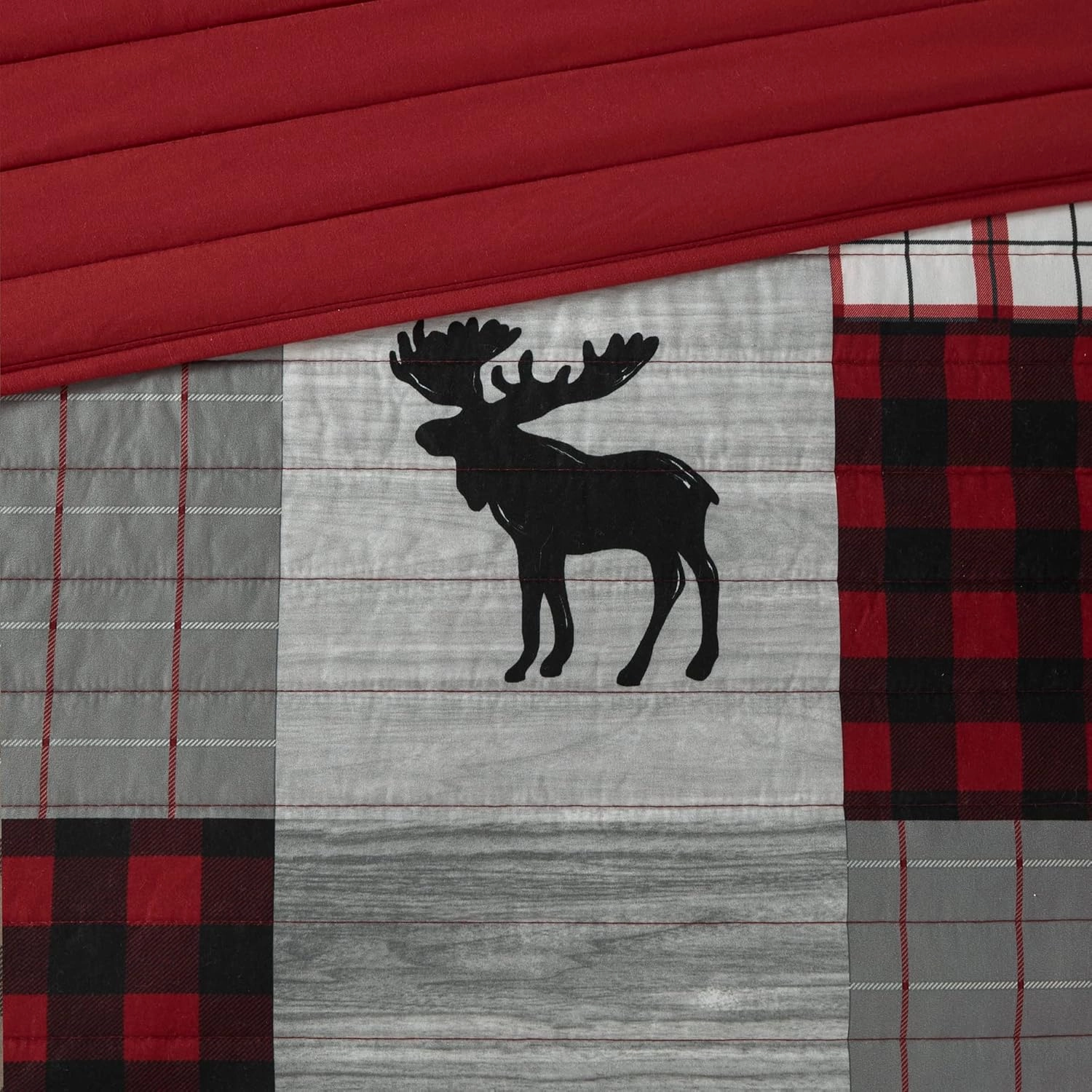 Woolrich Daybed Cover Set - Cabin Lifestyle, Patchwork with Moose Design All Season, Lightweight and Breathable Cozy Bedding Layer with Bedskirt, Matching Shams, 39" W x 75" L, Woodshed Red 5 Piece