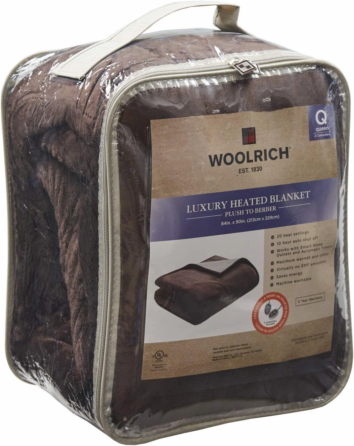 Woolrich Heated Plush to Berber Electric Blanket Throw Ultra Soft Knitted, Super Warm and Snuggly Cozy with Auto Shut Off and Multi Heat Level Setting Controllers, King: 100x90, Chocolate