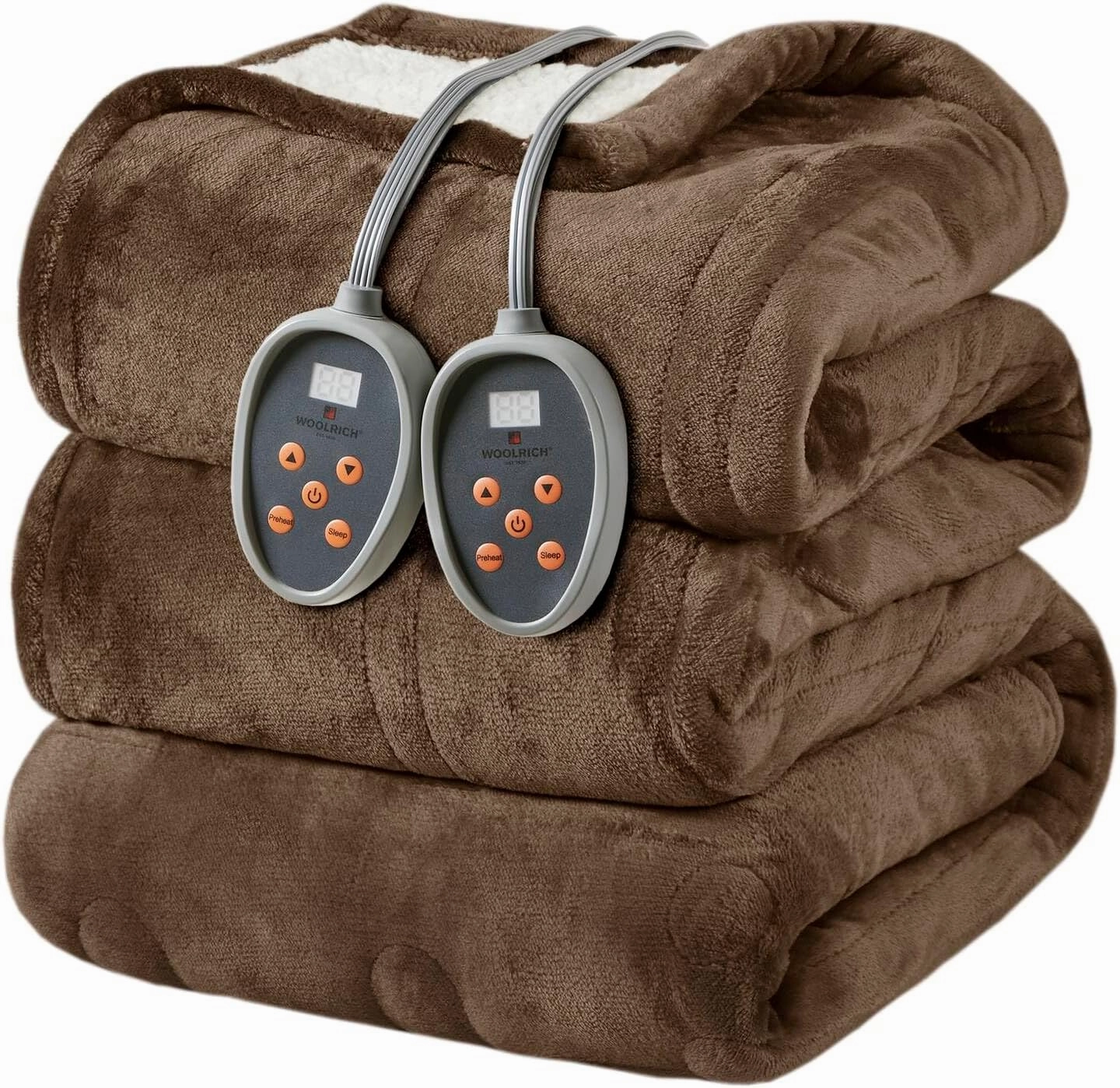 Woolrich Heated Plush to Berber Electric Blanket Throw Ultra Soft Knitted, Super Warm and Snuggly Cozy with Auto Shut Off and Multi Heat Level Setting Controllers, King: 100x90, Chocolate