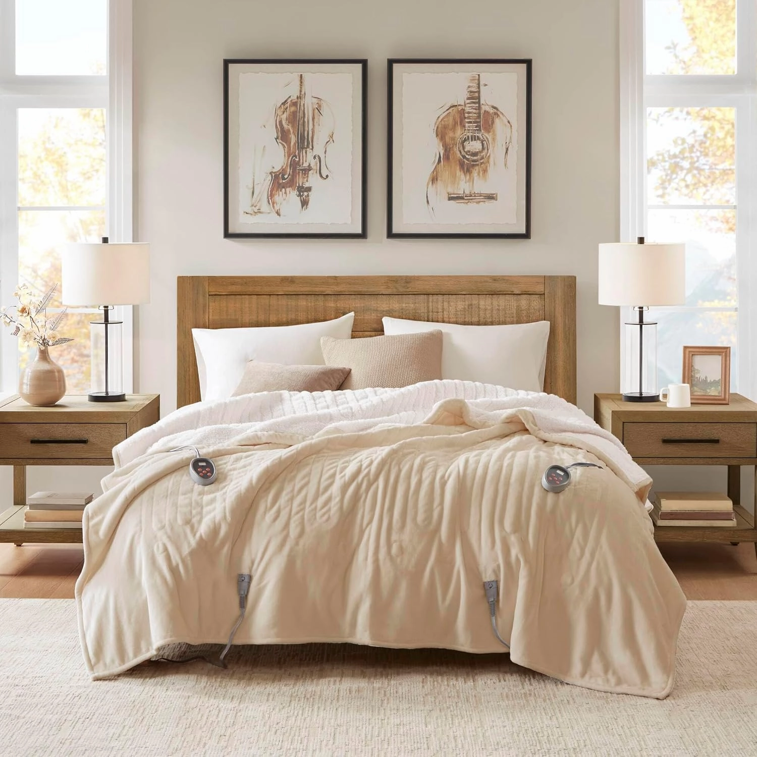 Woolrich Heated Plush to Berber Electric Blanket Throw Ultra Soft Knitted, Super Warm and Snuggly Cozy with Auto Shut Off and Multi Heat Level Setting Controllers, Twin: 62x84, Tan