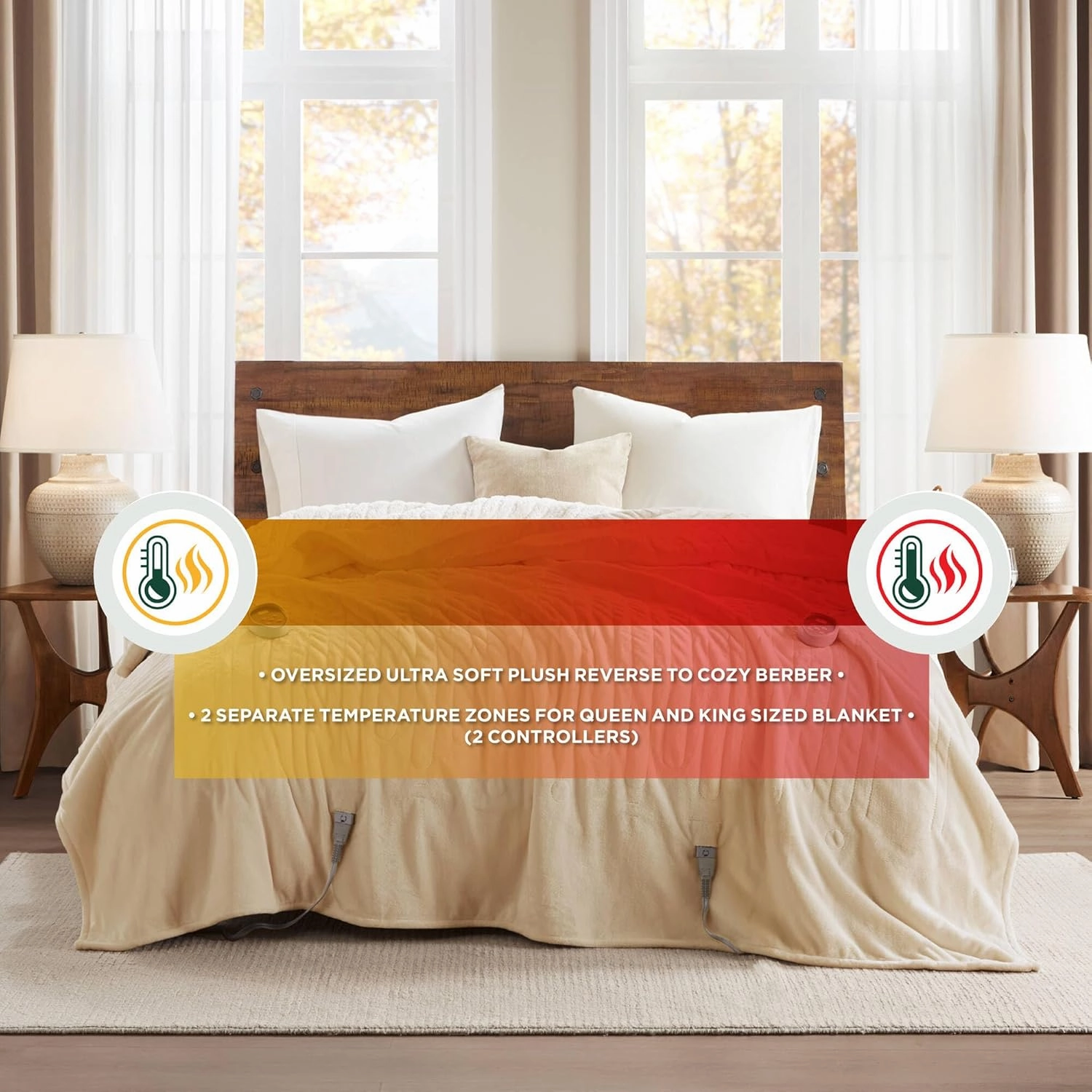 Woolrich Heated Plush to Berber Electric Blanket Throw Ultra Soft Knitted, Super Warm and Snuggly Cozy with Auto Shut Off and Multi Heat Level Setting Controllers, Twin: 62x84, Tan