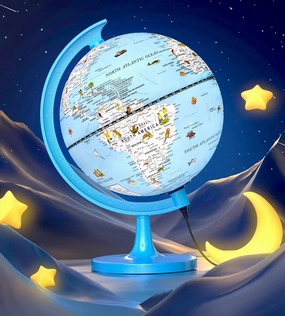 World Globe for Children 8-inch Illuminated Earth Globe with 100  Animal Adventures Illustrations & Night Light - Classroom STEM Learning Toys Magical Unique Educational Gifts for Kids, Students