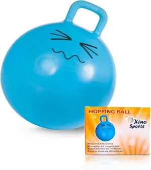 Xino Sports Hopping Ball for Kids, Teens & Adults - Fun Bouncy Ball with Handle, Durable and Safe Hopper, Indoor and Outdoor Toy for Jumping & Exercise (Blue, 22 Inch Diameter)