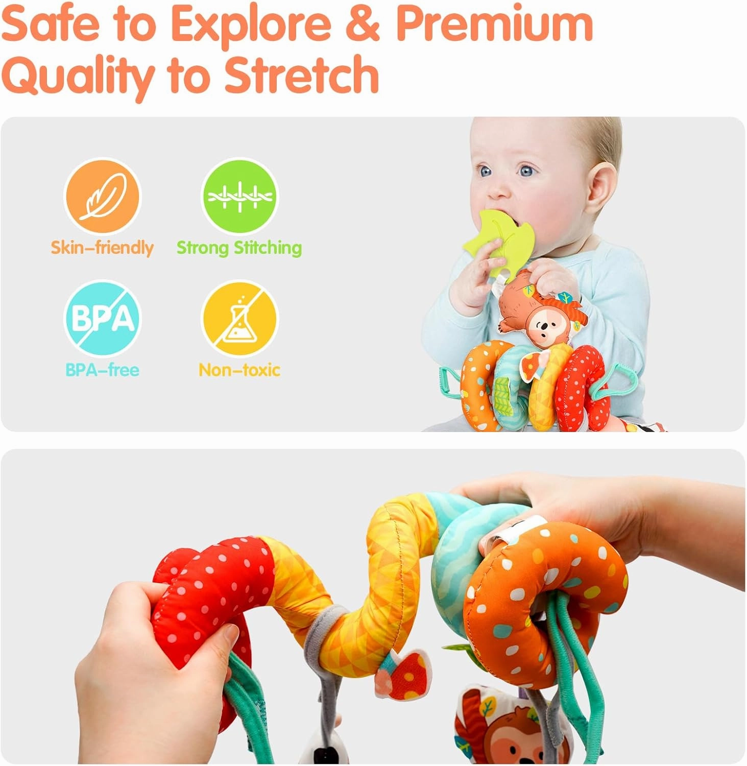 XIXILAND Car Seat Toys for Babies 0-6 Months Boy Girl Carseat Toys Hanging Spiral Stroller Toys, Infant Toys Baby Toys 0-6 Months Newborn Toys 0 3 Months Brain Development with Mirror Teether Rattle