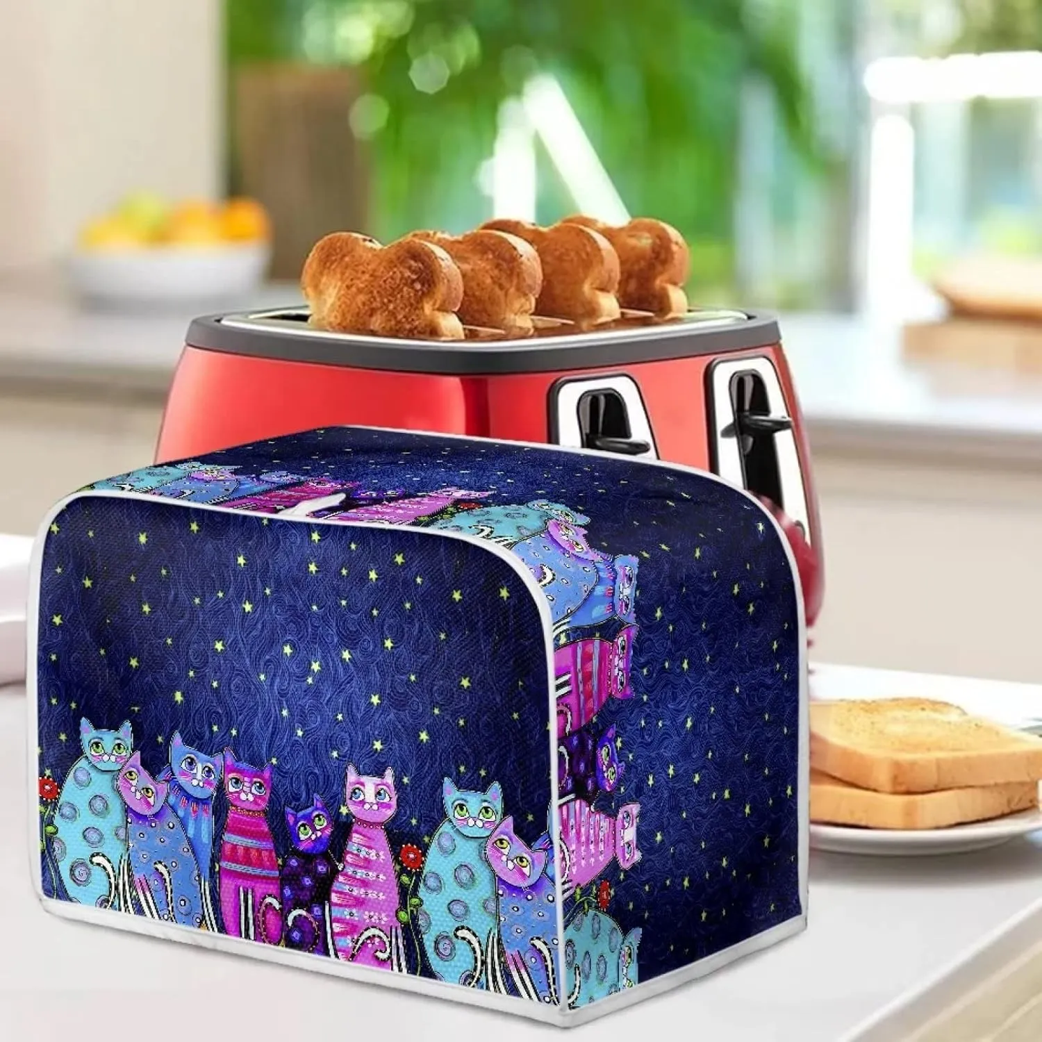 Xoenoiee Colorful Cats Pattern Toaster Cover 2 Slice Small Appliance Covers Organizer Toaster Bag Bread Maker Cover Washable Toaster Oven Cover, S