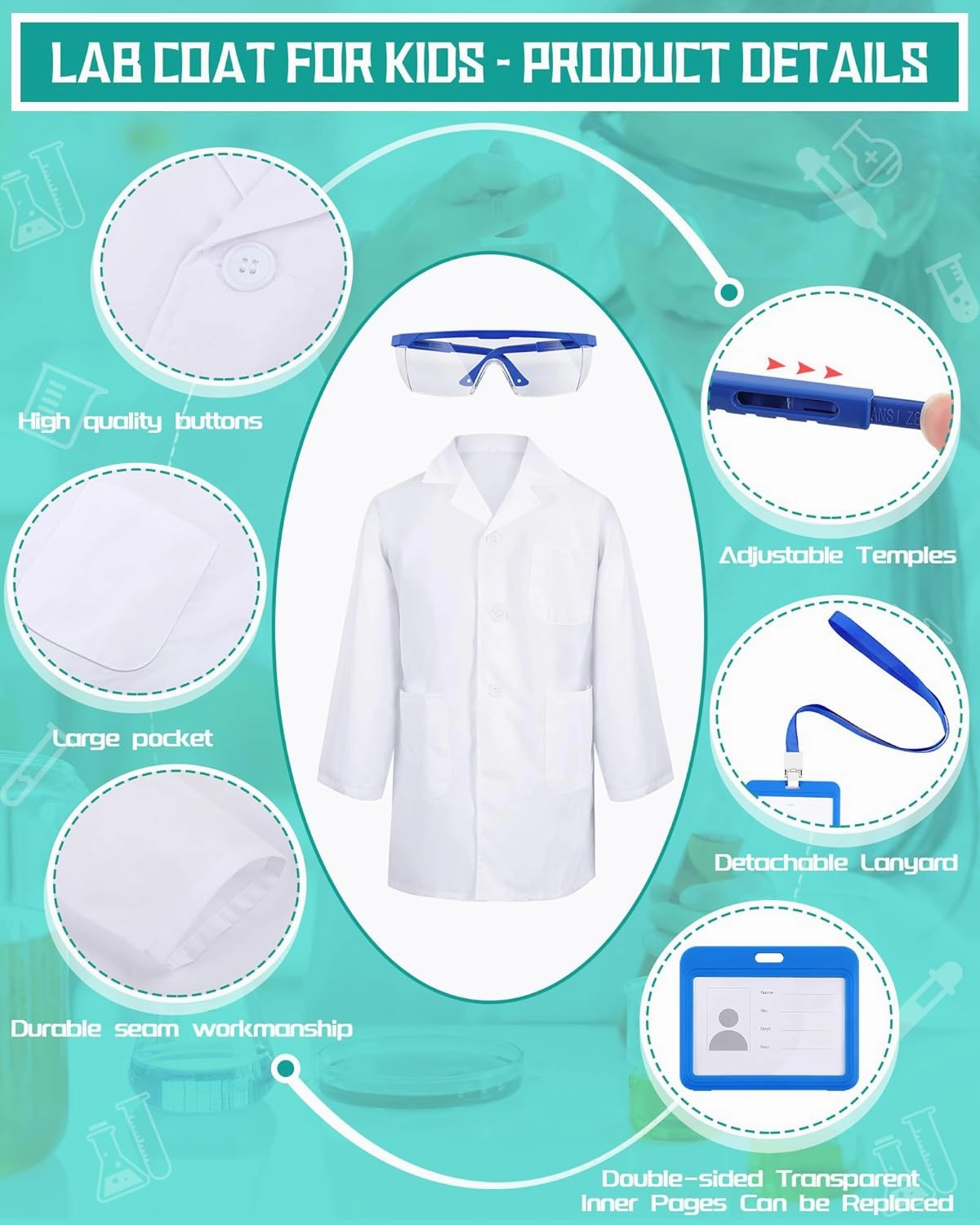Xtinmee 24 Sets 72 Pcs Kids Lab Coat Set Doctor Costume with Goggles ID Card Holder Science Experiment Doctor Dress Up Kit
