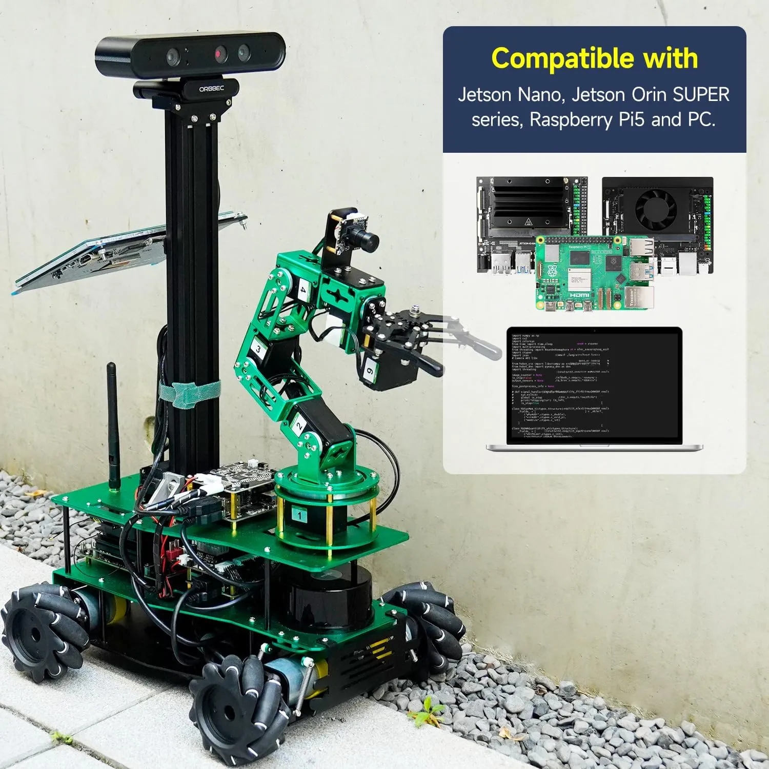 Yahboom Jetson Orin Nano 8GB Super Electronics Project Kit Smart Car Robot with 6DOF Moveit Robotic Arm for Professionals DIY Maker Mecanum Wheel Chassis (with Orin Nano Super 8GB)