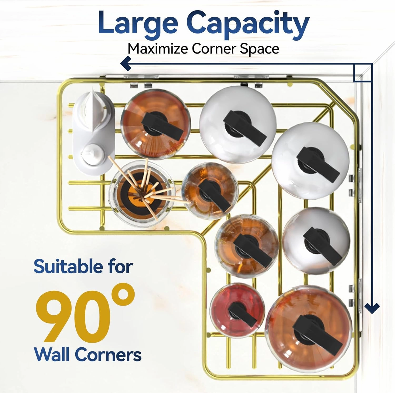 YASONIC Corner Shower Caddy Organizer, 3-Pack Self-Adhesive Rustproof Bath Shelves with Soap Holder & 4 Hooks, Large Capacity Shower Storage Rack for Bathroom Organization, Gold