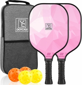 YC DGYCASI Pickleball Paddles Set of 2, 2025 USAPA Approved Fiberglass Pickleball Set, Lightweight Pickle Ball Rackets 2 Pack, 2 Outdoor Pickleball Balls, 2 Indoor Balls, 1 Bag, Pink