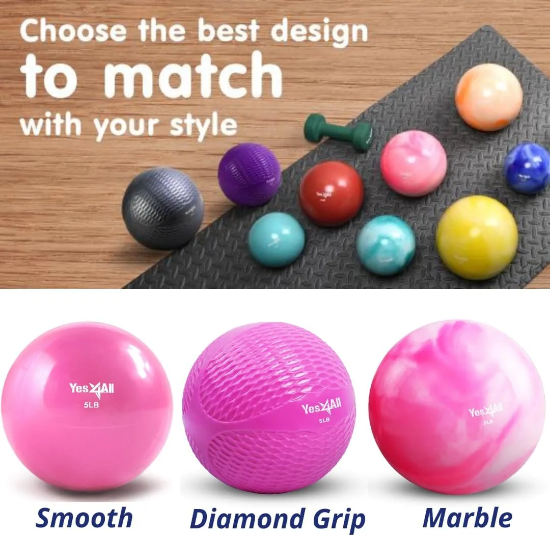 Yes4All Weighted Toning Balls for Exercise, Soft Medicine Balls for Exercise, Pilates, Yoga, Balance, Flexibility, 2-10lbs
