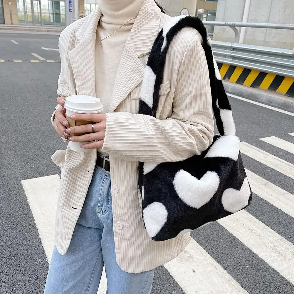 YFGBCX Plush Underarm Bag, Ladies Fluffy Shoulder Bag, Women Y2K Furry Purse Fluffy Tote for Autumn and Winter