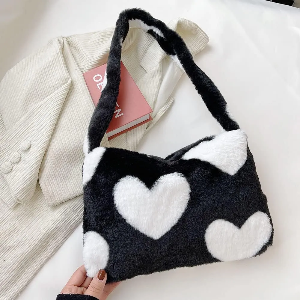 YFGBCX Plush Underarm Bag, Ladies Fluffy Shoulder Bag, Women Y2K Furry Purse Fluffy Tote for Autumn and Winter
