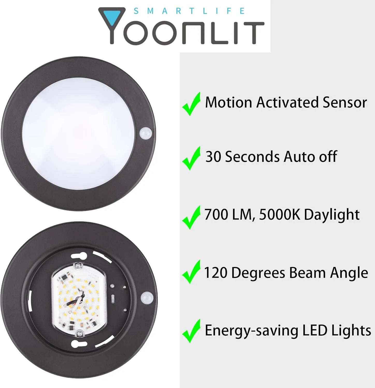 YoonLIT Flush Mount PIR Motion Sensor LED Ceiling Light, 6.2 Inch 10.5W 700 Lumen, Motion Activated Ceiling Fixture for Closet, Garage, Doorway, Stairway, Hallway, Bronze Finish 5000K 1-Pack