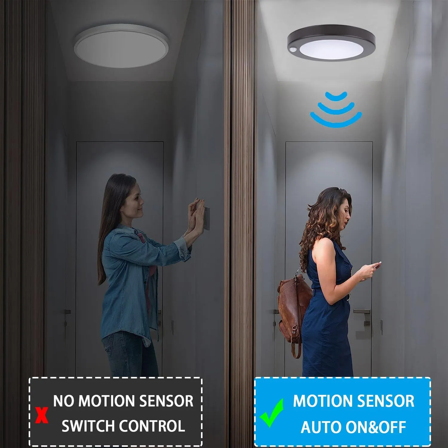 YoonLIT Flush Mount PIR Motion Sensor LED Ceiling Light, 6.2 Inch 10.5W 700 Lumen, Motion Activated Ceiling Fixture for Closet, Garage, Doorway, Stairway, Hallway, Bronze Finish 5000K 1-Pack