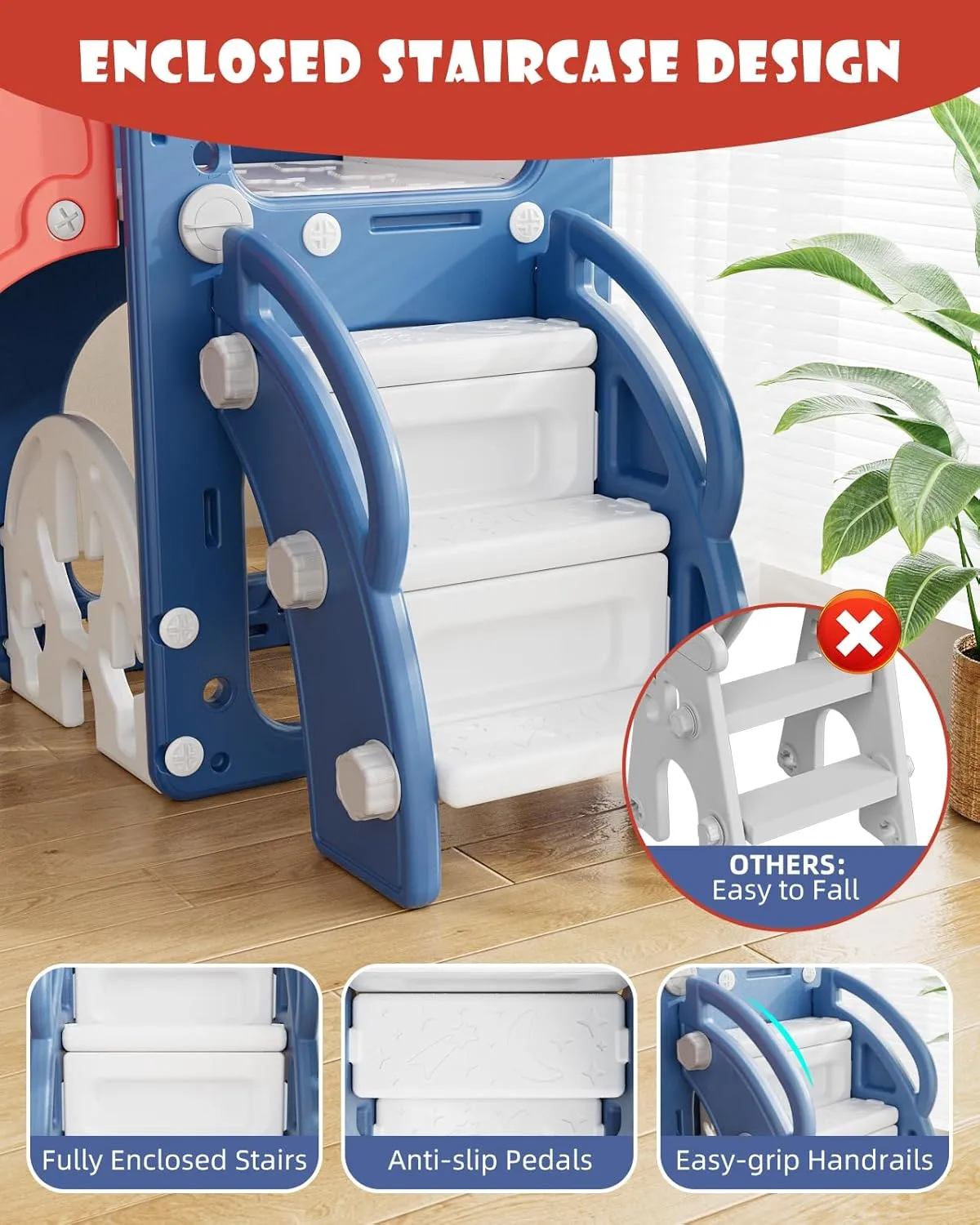 YUFU 7 in 1 Kids Slide for Toddlers, Toddler Slide Playset with Golf, Climber, Basketball Hoop and Ball, Indoor Outdoor Toddler Playground for Kids Age 1-3 (Blue Red)