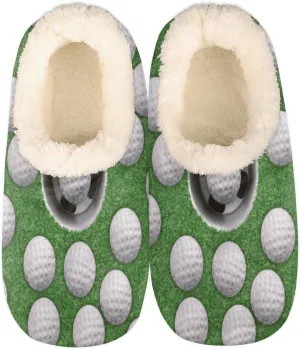 Yzrwebo Golf Ball Pattern Slippers for Women Men Golf Training Indoor Non-Slip Slippers Socks Warm Comfy Soft House Slippers Bedroom Fuzzy Plush Lined House Shoes