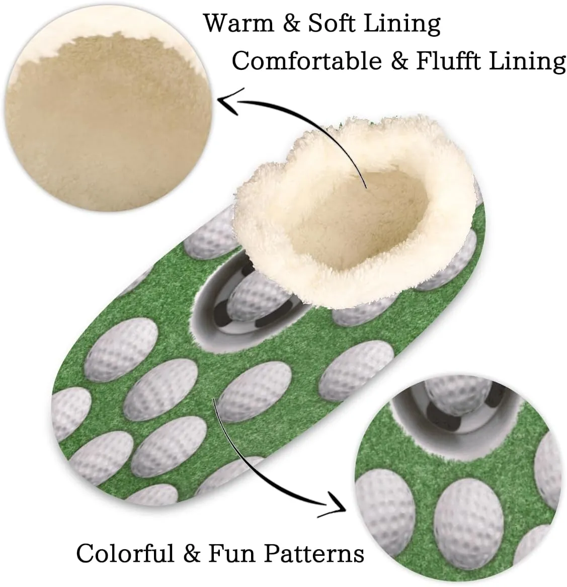 Yzrwebo Golf Ball Pattern Slippers for Women Men Golf Training Indoor Non-Slip Slippers Socks Warm Comfy Soft House Slippers Bedroom Fuzzy Plush Lined House Shoes