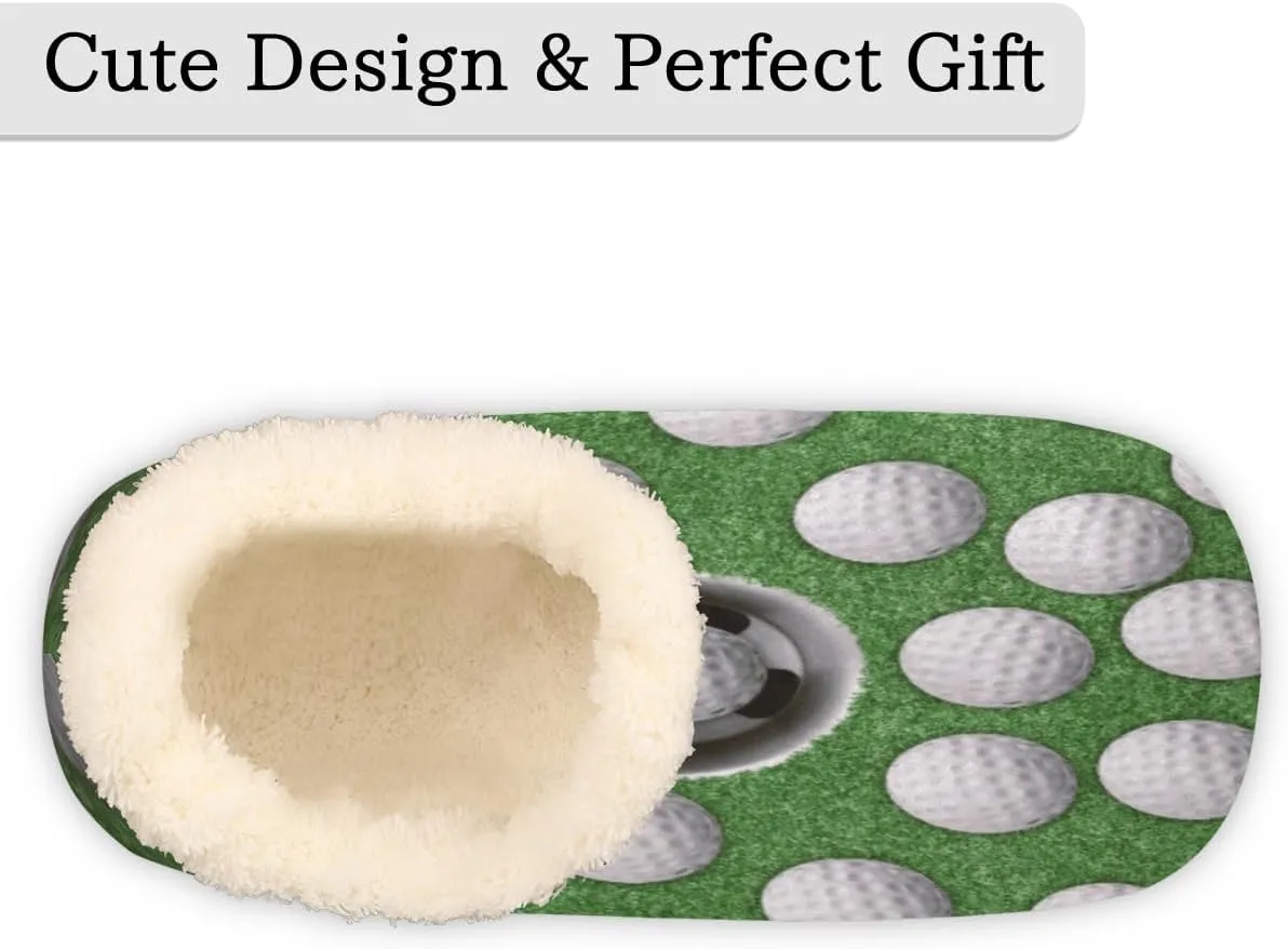 Yzrwebo Golf Ball Pattern Slippers for Women Men Golf Training Indoor Non-Slip Slippers Socks Warm Comfy Soft House Slippers Bedroom Fuzzy Plush Lined House Shoes