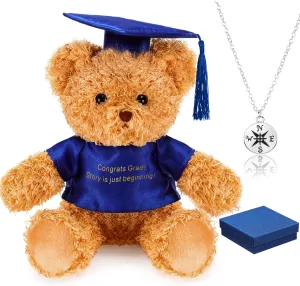 Zhanmai 5 Pcs 2025 Graduation Gift Set Include Graduation Plush Bears Encouragement Inspirational and Compass Necklace for Preschool Kindergarten Primary College High School Party Favors (Blue)