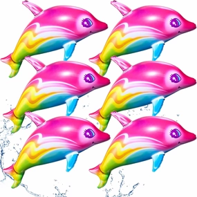 Zhanmai Dolphin Rainbow Inflatable Pool Toy 36 Inch Colorful Pink Poolside Aquatic Themed Decor Inflate Pool Beach Birthday Party Decoration (6)