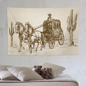 ZhiRain Vintage Western Cowboy Tapestry Wall Hanging Cactus Desert American Wild West Country Theme Tapestries Home Decor for Living Room Bedroom Farmhouse Kitchen Dorm 60"x90"