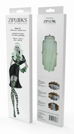 ZIPLOOKS | Mint 2 B 20'' Ultra Synthetic Fiber Pastel Green Colored Hair Extensions with Z Tool Patented Technology, Damage-Free Hair and Scalp, 4 Piece