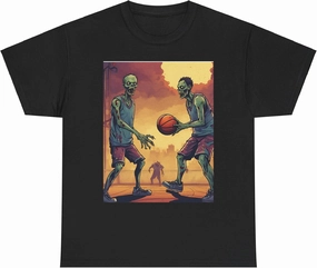 Zombies Playing Basketball Unisex Cotton Shirt – A Slam Dunk in Style! Black