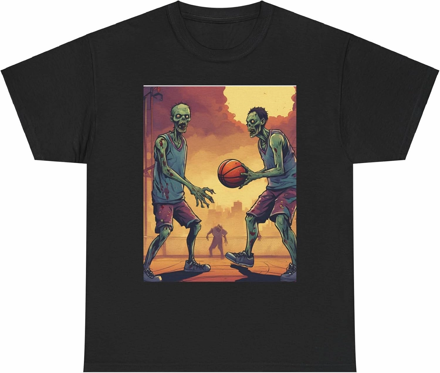 Zombies Playing Basketball Unisex Cotton Shirt – A Slam Dunk in Style! Black