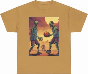Zombies Playing Basketball Unisex Cotton Shirt – A Slam Dunk in Style! Old Gold