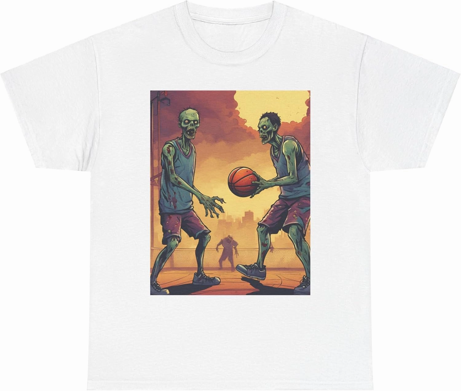 Zombies Playing Basketball Unisex Cotton Shirt – A Slam Dunk in Style! White