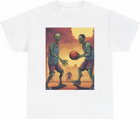Zombies Playing Basketball Unisex Cotton Shirt – A Slam Dunk in Style! White