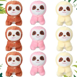 Zomiboo 9 Pcs Mini Sloth Stuffed Animal Birthday Party Supplies Small Baby Shower Gifts Soft Huggable Adorable Jungle Plush Toys Set for Favors Award 4 Inches (Brown, Pink, Beige)