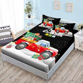 ZYFAB Christmas Fitted Sheet Set, Elk Bedding Sheet Set,Ultra Soft Bed Cover Christmas Tree Printed Bedspread New Year Gift Bedroom Decor,B,Twin